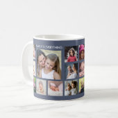 Mug Create Your Own 18 Photo Collage Family Name Blue (Devant gauche)