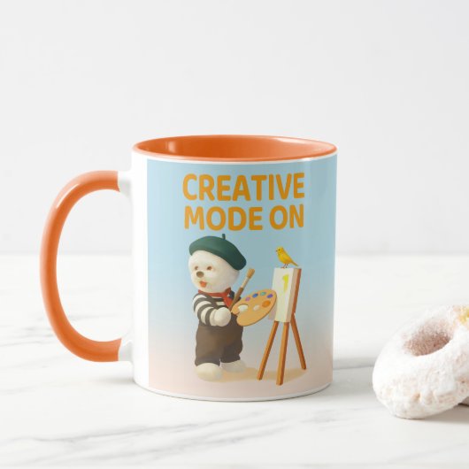 Mug Creative Mode On: Painter Bichon Dog Artist Art (Avec donut)