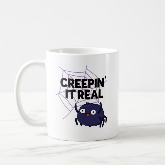Mug Creepin It Real Funny Halloween Spider Pun (Gauche)