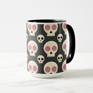 Mug Creepy Cute Kawaii Goth Skull with Flowers