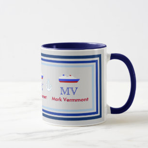 Mug créer un capitaine de navire personnalisé bleu