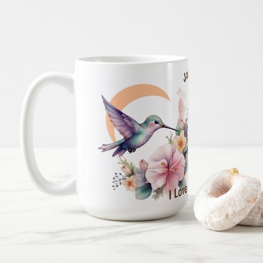 Mug Créez votre propre aquarelle Hummingbird Nom perso (Avec donut)