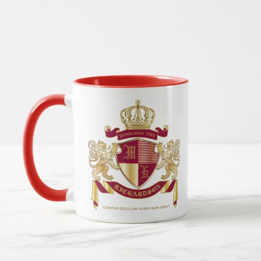 Mug Créez votre propre blason d'armoiries d'or rouge (Gauche)