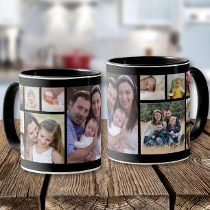 Mug Créez votre propre collage de 13 photos noir