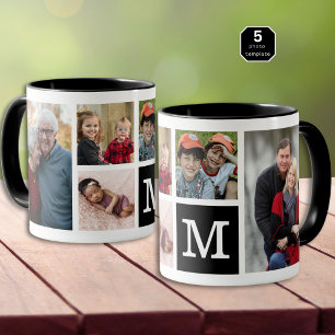 Mug Créez Votre Propre Collage Photo 5 Monogrammé Noir