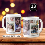 Mug Créez votre propre collection de photos de famille<br><div class="desc">Unique photo collage tasse à personnaliser avec 13 photos. Ajoutez votre nom de famille,  année pour le rendre exclusif.La citation "la famille est tout" en fait un cadeau de conservation spécial pour les vacances et les occasions spéciales.</div>