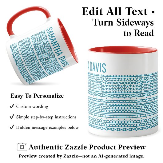 Mug Créez Votre Propre Long Message Caché & Nom Aqua