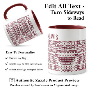 Mug Créez Votre Propre Long Message Caché & Nom Brgndy