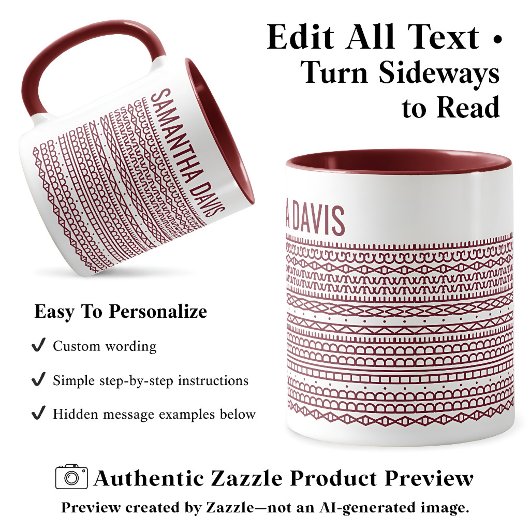 Mug Créez Votre Propre Long Message Caché & Nom Brgndy