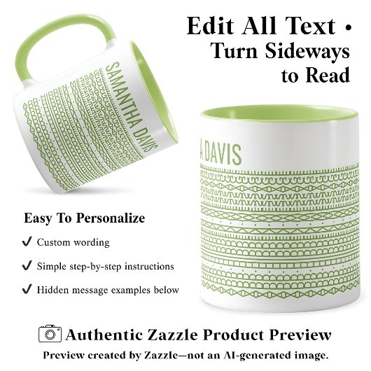Mug Créez Votre Propre Long Message Caché & Nom L Vert