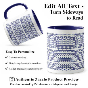 Mug Créez Votre Propre Long Message Caché, Texte, Navy