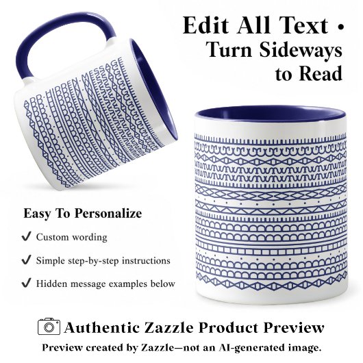 Mug Créez Votre Propre Long Message Caché, Texte, Navy