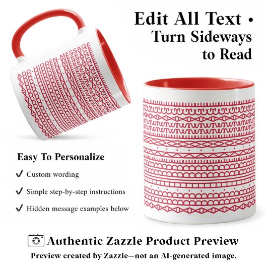 Mug Créez votre propre long message caché, texte, roug