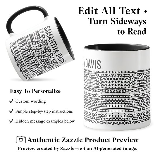 Mug Créez Votre Propre Message Caché Long & Nom Noir