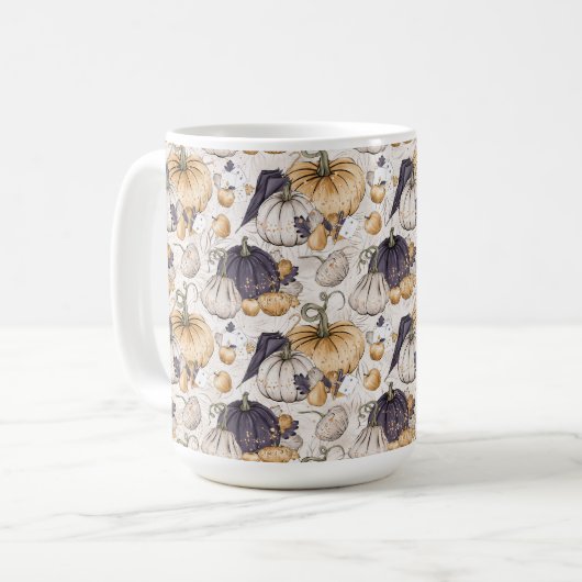 MUG CRÈME AVEC CRÈME ORANGE ET CITROUILLES PURPLE (Devant gauche)