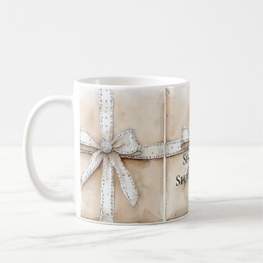 Mug Crème Blanc Argent Glitzy Glam Bow anniversaire (Gauche)