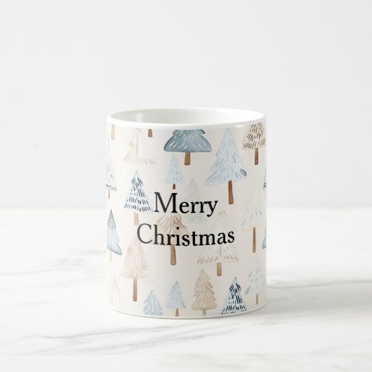 Mug Crème Bleu Bleu Arbres de Noël (Centre)