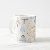 Mug Crème bleue Noël Arbres Parties scintillant or (Devant gauche)