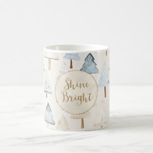 Mug Crème bleue Noël Arbres Parties scintillant or