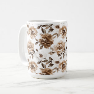 Mug Crème Brown Fleurs blanches Noël