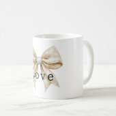 Mug Crème chic blanc argent glam Bow Love (Devant droit)