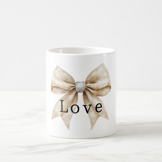 Mug Crème chic blanc argent glam Bow Love (Centre)
