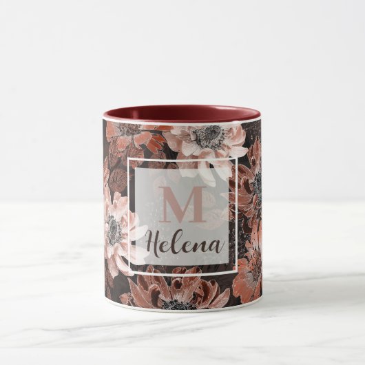 Mug Crème, fleurs de teracote sur un arrière - plan br (Centre)