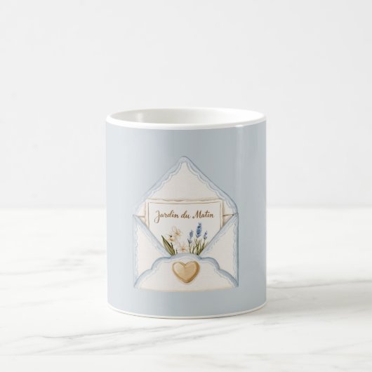 Mug Crème Florale à Coeur Enveloppe Bleu Clair Françai (Centre)