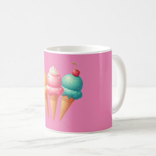 Mug Crème glacée rayée rose (Devant droit)