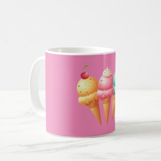 Mug Crème glacée rayée rose (Devant gauche)