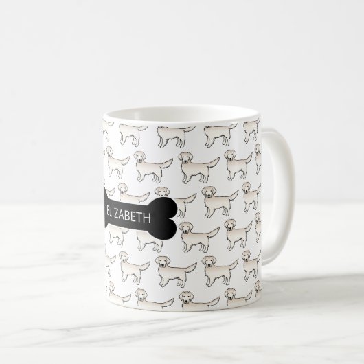 Mug Crème Golden Retriever Chien avec chien os et nom (Devant droit)