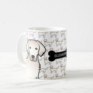 Mug Crème Golden Retriever Chien avec chien os et nom