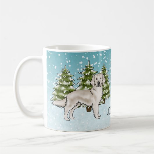 Mug Crème Golden Retriever Chien Noël Nom personnalisé (Gauche)
