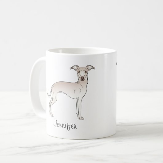 Mug Crème Italien Greyhound Cute Dessin Chien Avec Nom (Devant gauche)