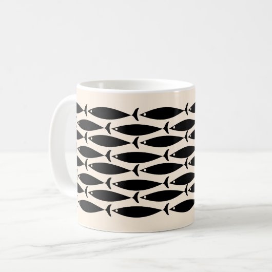 Mug Crème Moyen-siècle moderne Retro Poisson noir & am (Devant gauche)