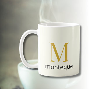 Mug Crème Or Monogramme Nom Personnalisé Cadeau Luxe