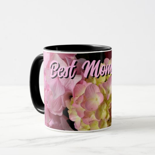Mug Crème rose Hydrangeas jaune rose fleurs mères (Devant gauche)