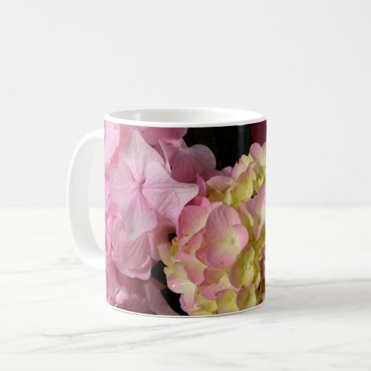 Mug Crème rose Hydrangeas jaune rose vert floral (Devant gauche)