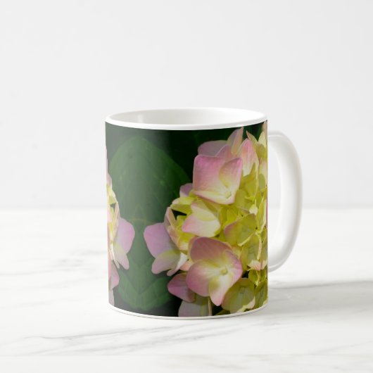 Mug Crème rose Hydrangeas jaune rose vert floral (Devant droit)