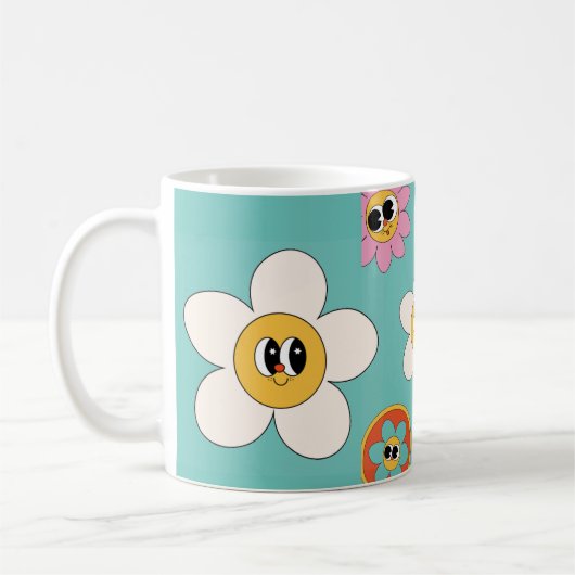 Mug crème rose illustration muqueuse à fleurs rétro (Gauche)