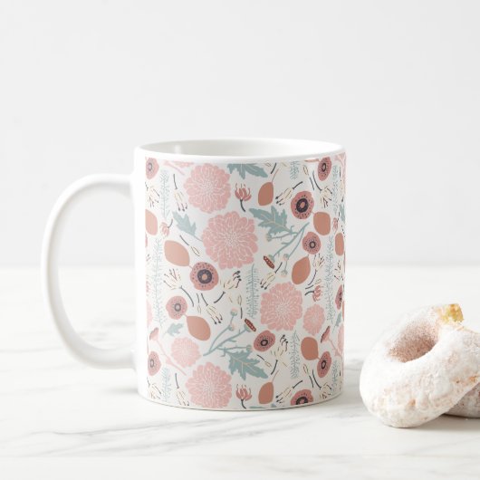 Mug Crème rose joueuse bleu Répéter l'impression flora (Avec donut)