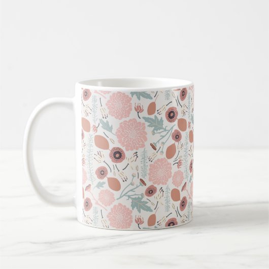 Mug Crème rose joueuse bleu Répéter l'impression flora (Gauche)