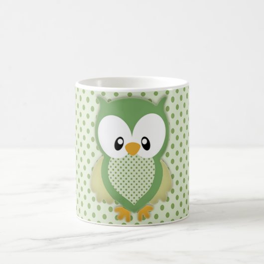 Mug Crème verte douce mignonne et hibou jaune (Centre)