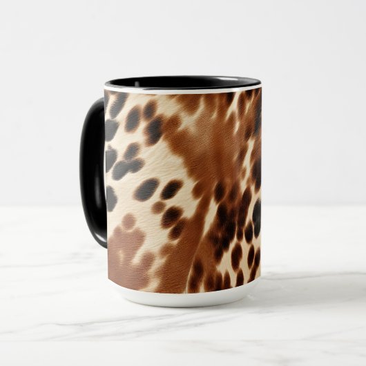 Mug Crème Western Cowboy Brown Noir Cowhide (Devant gauche)