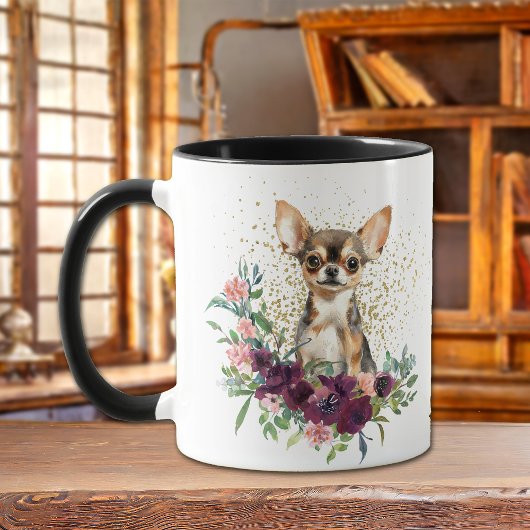 Mug Crimson Floral Bouquet Chihuahua Chien
