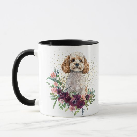 Mug Crimson Floral Bouquet Cockapoo Chien (Gauche)