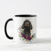 Mug Crimson Floral Bouquet Noir Tan Cocker Spaniel (Gauche)
