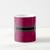 Mug Crimson rouge, Magenta Damask, Nom et Monogramme (Centre)
