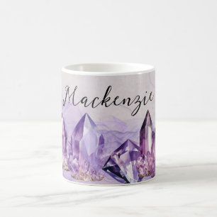 Mug Cristaux d'améthyste violette à l'aquarelle