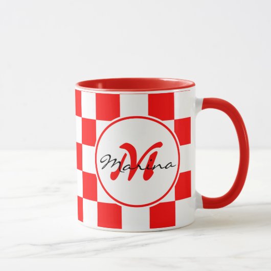 Mug Croatie | Hrvatska | Nom À damiers Monogramme (Droite)